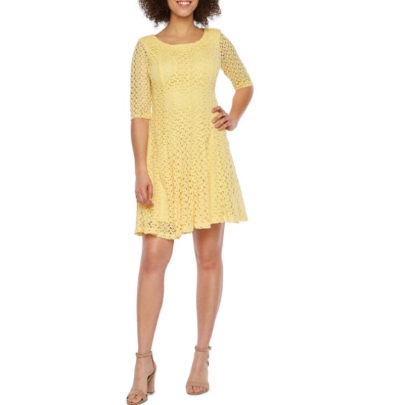 Rabbit Rabbit Rabbit Yellow Lace Fit Flare Dress - Picture 3 of 9